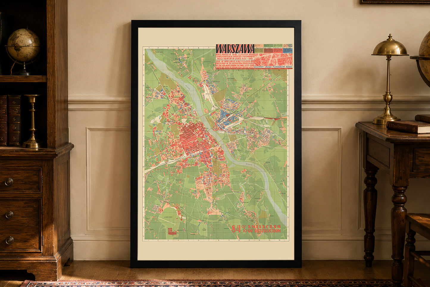Warschau 1949 Kaart Poster - Vernietiging Tweede Wereldoorlog