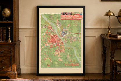 Warschau 1949 Kaart Poster - Vernietiging Tweede Wereldoorlog