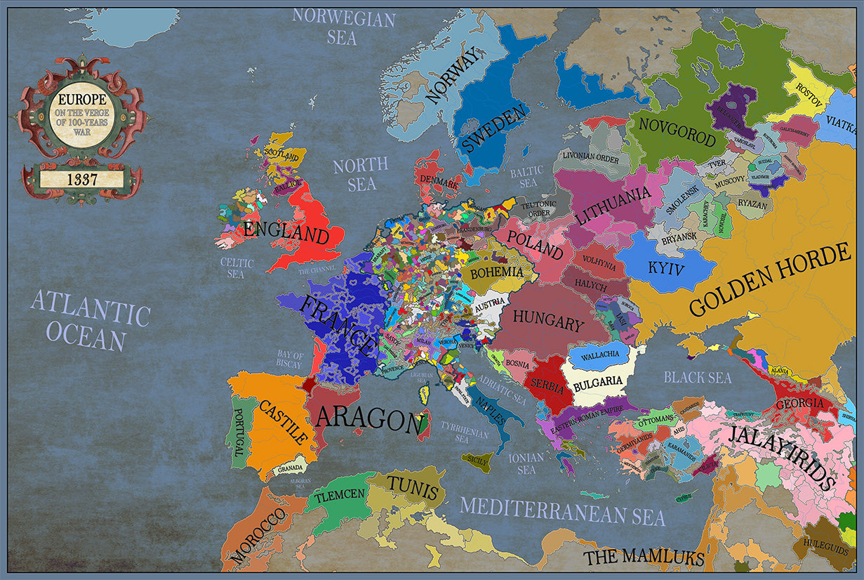 1337 Kaart van Europa aan de vooravond van de Honderdjarige Oorlog