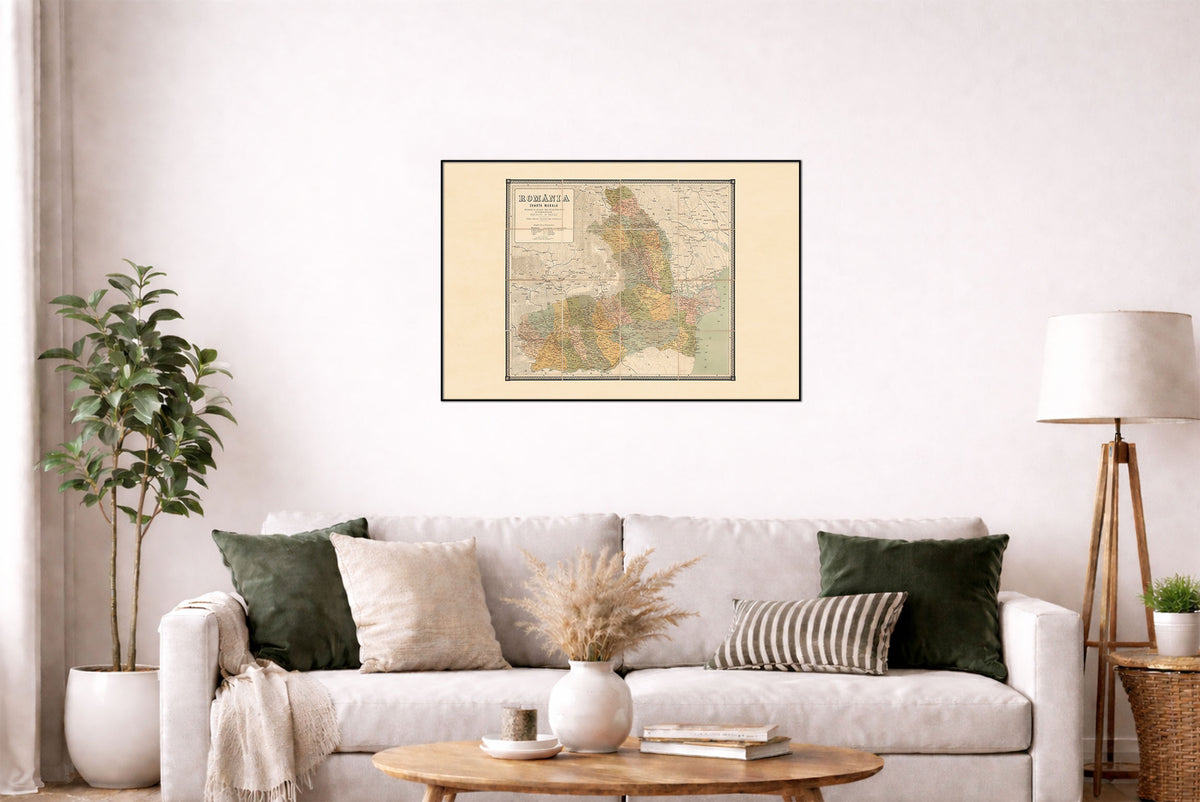 Romania 1883 - Charta Murala - Kingdom of Romania Historical Map Poster