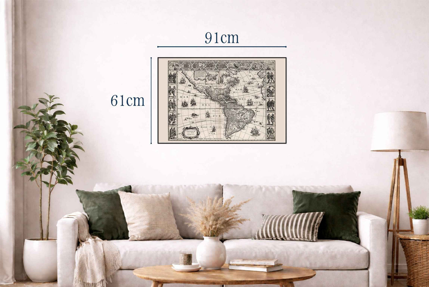 1630 Americas Map Poster - Americae Nova Tabula with Key Cities and Cultural Attire - Strategy Maps