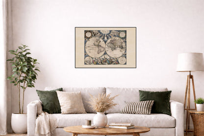 Pieter Goos 1667 Weltkarte Poster - mit aufwendiger Illustration und Atlas-Stil