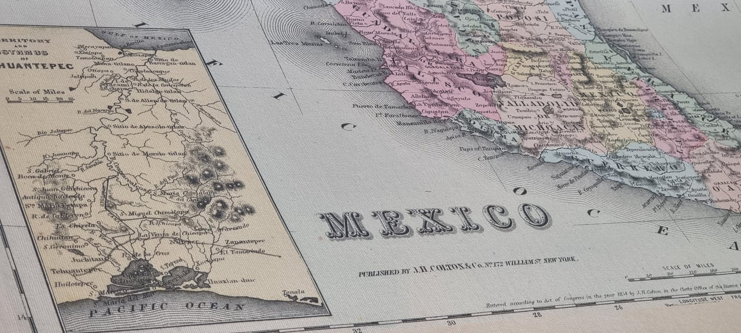 1856 Mexico Cartografie Print - Vintage Kaart met Staatsgrenzen en Regionale Details