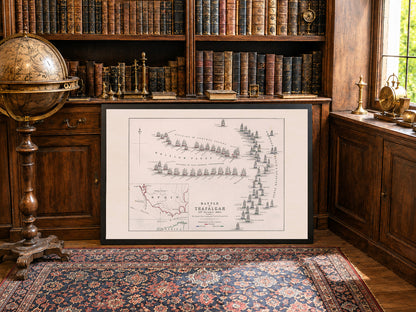 1805 Slag bij Trafalgar Cartografie Afdruk - Historische Marinekaart met Vlootposities