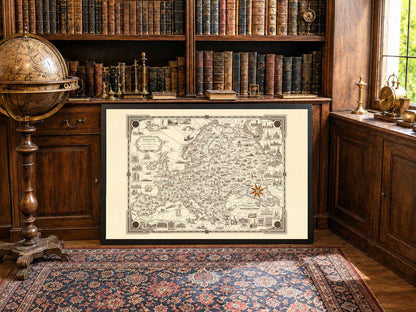 Europe Pictorial Map Poster (1938) - Vintage European Landmarks Wall Art