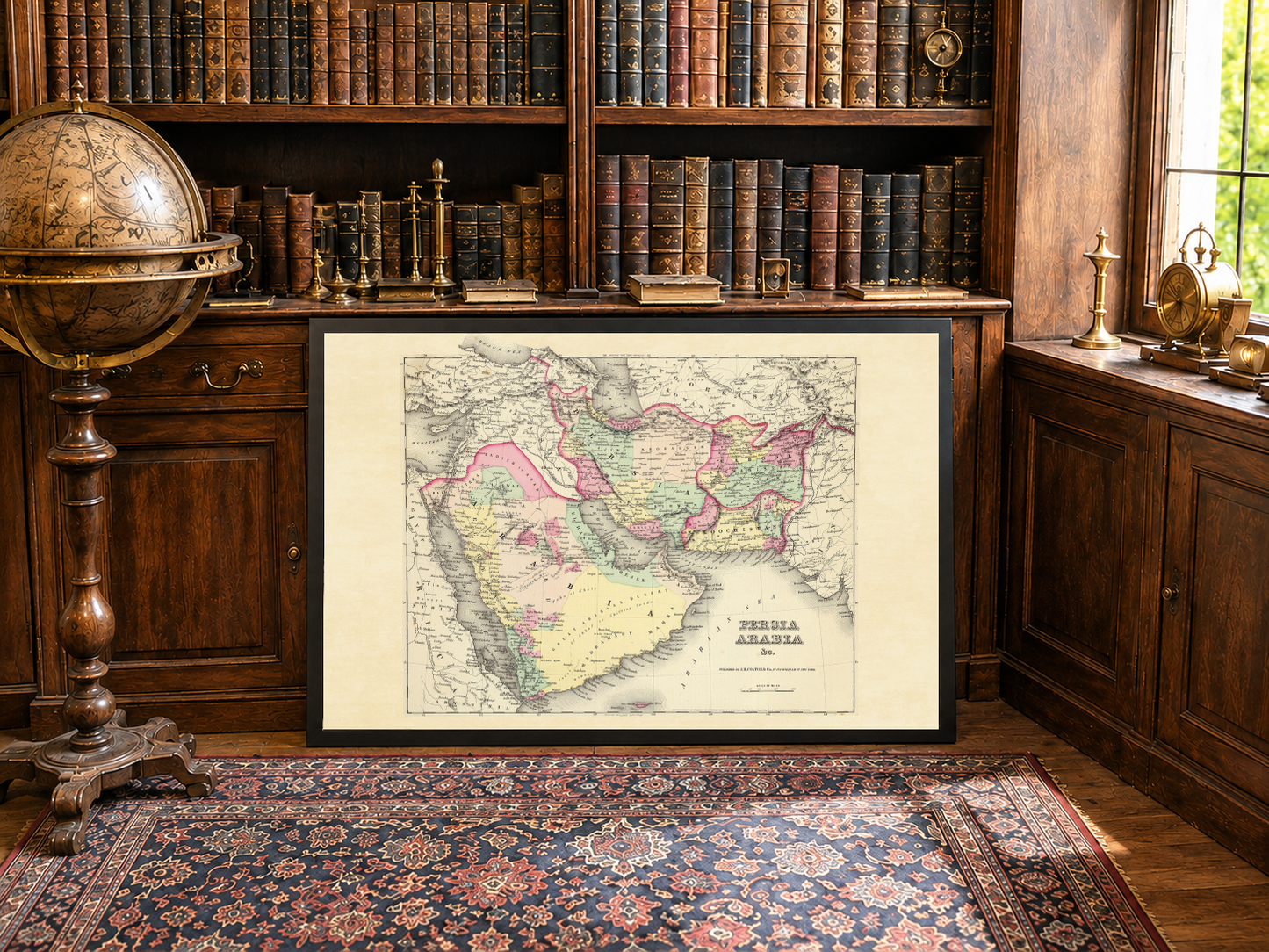 1856 Perzië Arabië Kaart Poster - Met de Hand Gekleurde Regio’s Inclusief Iran, Arabië en Afghanistan