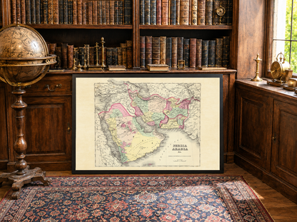 1856 Perzië Arabië Kaart Poster - Met de Hand Gekleurde Regio’s Inclusief Iran, Arabië en Afghanistan
