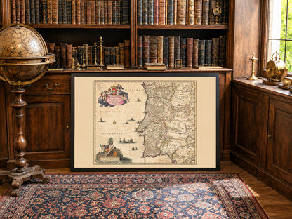 Portugal Kaart Poster (1690) - Vintage Algarve Koninkrijken Muurkunst